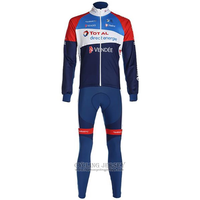 2020 Cycling Jersey Direct Energie Deep Blue Red Long Sleeve And Bib Tight